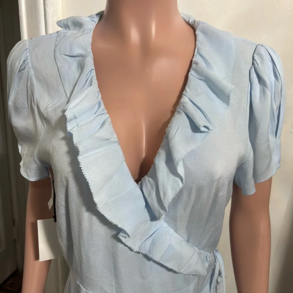 NWT SUNDAY BEST Aritzia Blue Asymmetrical Wrap Dress - Picture 6 of 16